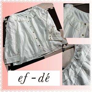 エフデ★ef-de★良品★ストライプデザイン★裏地付き★かわいいフリル襟ブラウス