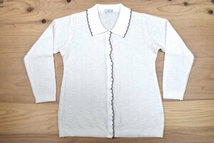 70s80s古着 LADYS KNIT ビンテージ 襟付き カーディガン sizeS相当 生成り オフホワイト 昭和レトロ ニット セーター