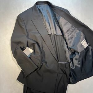 新品【サイズBE5 L相当★高級礼服】4Bダブルスーツ 漆黒フォーマル 背抜き ノーベンツ 2タック アジャスター付 冠婚葬祭