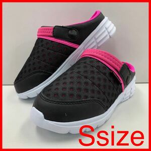  new goods lady's S size 22.5~23.0cm light weight wide width ventilation eminent 2way sabot sandals mesh sandals slip-on shoes black pink taby3964