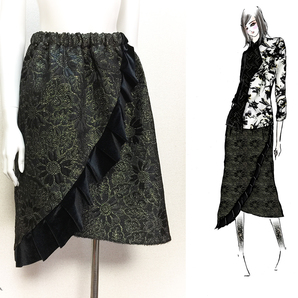 【1点もの・デザイン画付き】フリル付き金柄スカート(KOJI TOYODA)
