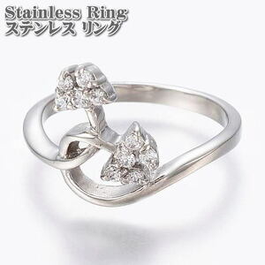  stainless steel ring CZ flower ring 17 number Cubic Zirconia stainless steel ring stainless steel CZ silver ring flower flower ring 