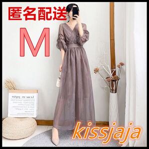 新品パーティードレス ワンピース ロング シフォン ロングワンピース 結婚式 二次会 お誕生日 七五三 入学式 卒業式 お呼ばれパープルM