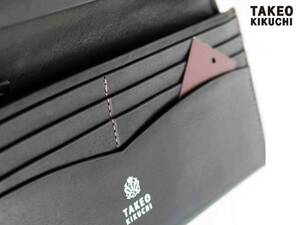 新品■タケオキクチ 薄型■ロゴ型押し仕上げのレザーを用いたかぶせステッチ長財布。 ベーシックなデザインで、使い勝手が良いのも◎