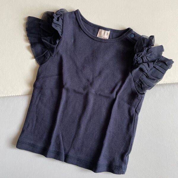 プティマイン 袖チュールフリル Tシャツ 半袖 80