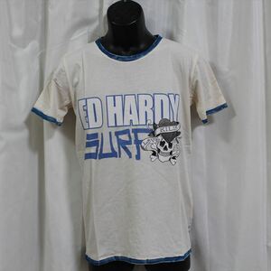 エドハーディー ED HARDY メンズ半袖Tシャツ Sサイズ サーフ M02SPRG566 新品 ホワイトXブルー