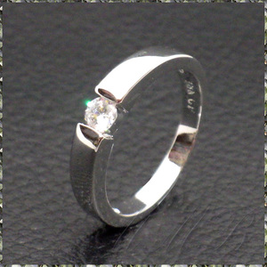 [RING] 18K White Gold High Polished Mirror Finish φ4mm クリスタルCZ テンションセッティングルック ホワイトゴールド 4mm リング 15号