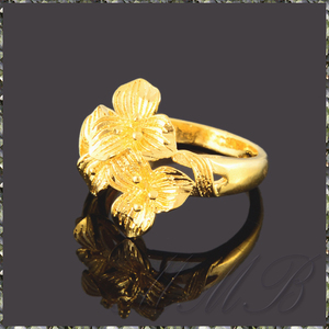 [RING] 24K Gold Plated ビューティフル エレガント スリー フラワー 花 植物 デザイン ゴールド リング 12号 【送料無料】