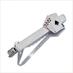 [Tie Pin] Four Aces Of Cards ポーカー トランプ エースのフォーカード デザイン タイクリップ ネクタイピン (シルバー) 【送料無料】