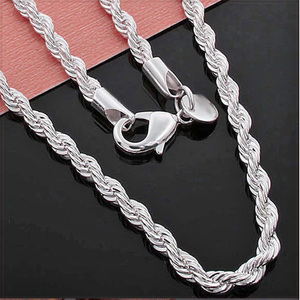 [NECKLACE] 925 Sterling Silver Plated 4MM シャイニング ツイスト ロープ チェーン シルバー ネックレス 670mm (25g) 【送料無料】