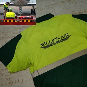 A759 штат служащих рубашка work shirt короткий рукав America S б/у одежда MILLON AIR авиация фирма задний передний вышивка воротник значок рабочая одежда Eara in штат служащих редкость 