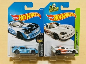 HOTWHEELS DODGE VIPER SRT10 ACR Chrysler ダッジ クライスラー バイパー ヴァイパー 2台 2色 水 白 スピードハンター トーヨータイヤ