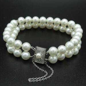 極希少 美品 MIKIMOTO ミキモト 2連 パール ホワイトゴールド ブレスレット 真珠 レディース 0.7㎝ K18 AA173