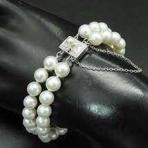 極希少 美品 MIKIMOTO ミキモト 2連 パール ホワイトゴールド ブレスレット 真珠 レディース 0.7㎝ K18 AA173_画像4