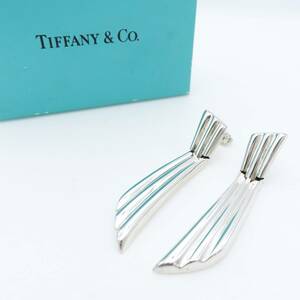 極希少 美品 Tiffany&Co. ヴィンテージ ティファニー ウィング ストライプ シルバー ロング ピアス SV925 K14 STERLING 羽 ライン KK42