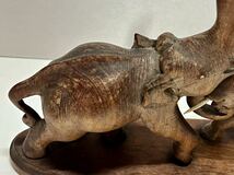 ◆木彫 ウォールナット材 繊細彫刻 象親子 2頭 置物◆_画像5