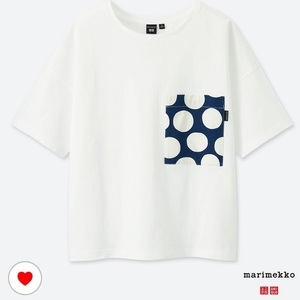 新品 XXL ユニクロ マリメッコ グラフィックT ポケット付きTシャツ 白×ネイビー ドット uniqlo marimekko オンライン限定 水玉 ポケＴ