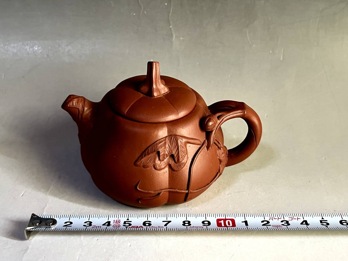 急須□中国 蓮子果実細工 漢文彫り 朱泥 後手茶瓶 壷迷偉 渓庭舟 憶