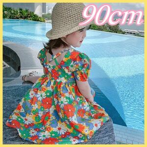  new goods unused girl baby Kids One-piece small floral print floral print retro frill spring summer child clothes 90 tunic 