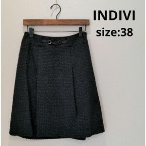 インディヴィ indivi ツイード スカート フォーマル ブラック 38 台形