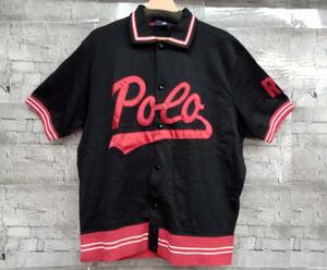 90s POLO SPORT RALPH LAUREN ポロスポーツ ラルフローレン S/S JERSEY 半袖シャツ ジャージ スナップボタン サイズL ブラック 店舗受取可