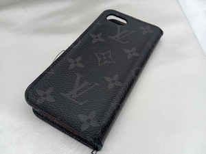 【LOUIS VUITTON】ルイ・ヴィトン　モノグラム BC3186　フォリオ　M62640　iPhone7ケース　手帳型　黒　ブラック　イニシャルあり　中古