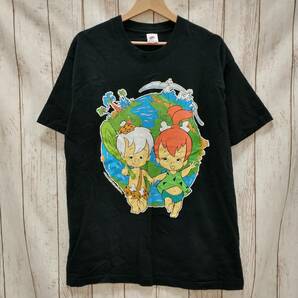 FRUIT OF THE LOOM 90s USA製 HANNA BARBERA 原始家族フリントストーン プリント 半袖Tシャツ フルーツオブザルーム ブラック Lサイズの画像1