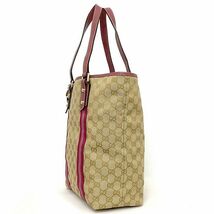 グッチ トートバッグ ベージュ ピンク シェリー 162899 チャーム付 キャンバス レザー 中古 GUCCI_画像2