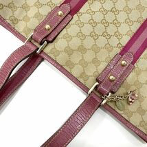 グッチ トートバッグ ベージュ ピンク シェリー 162899 チャーム付 キャンバス レザー 中古 GUCCI_画像6