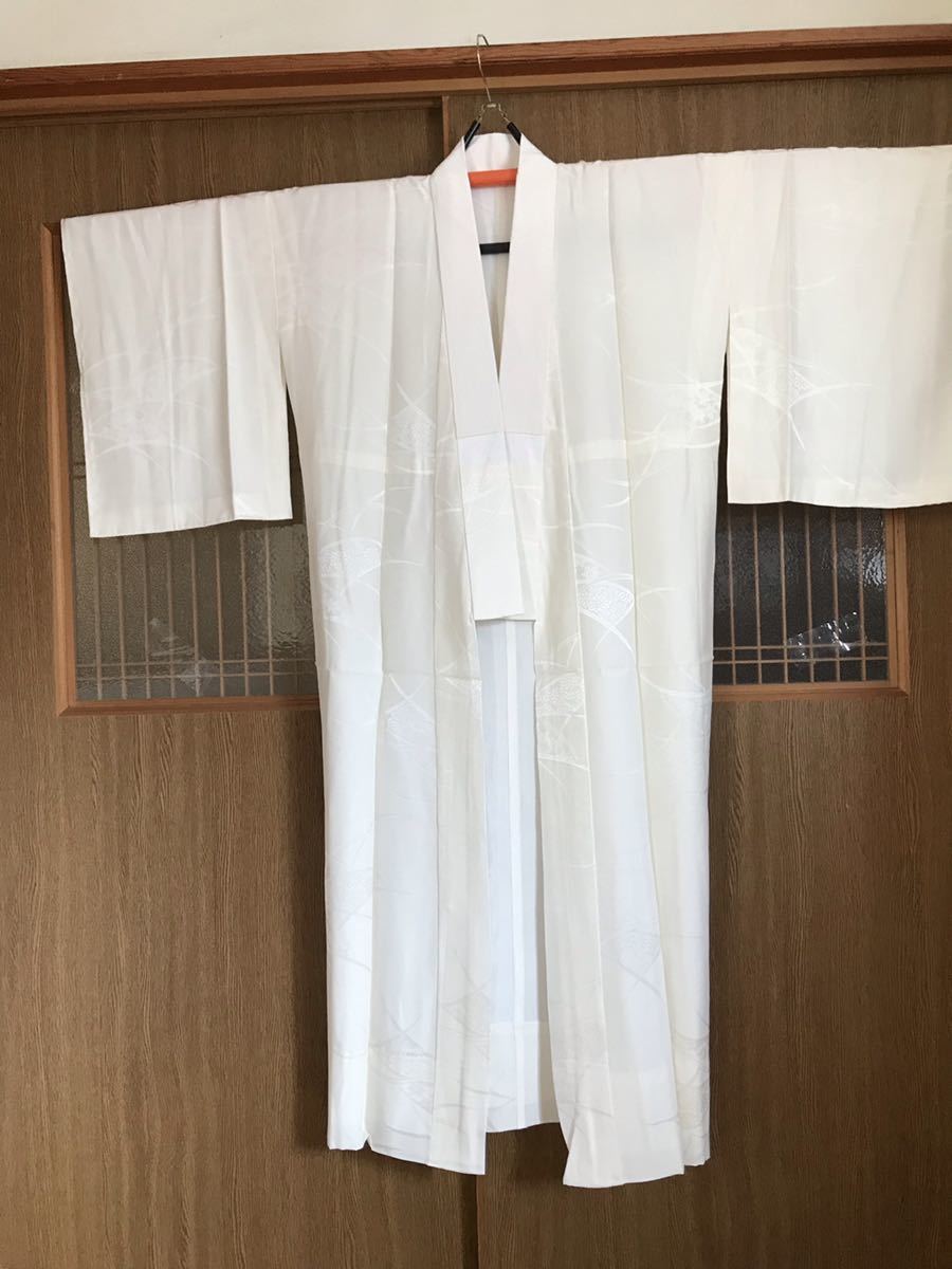 J64未使用 正絹単衣長襦袢 梅模様 衣紋抜き&半衿付き お直し可能