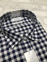 新品未使用　45-88 3Ｌサイズ 綿麻チェックシャツ　ワイド襟の紺色ネイビーのクールビズ対応のカッターシャツ　_画像3