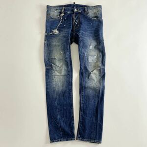 5ci21 DSQUARED2 ディースクエアード *TIDY BIKER JEAN* ロゴプレートウォレットチェーン付 ダメージ加工 デニムパンツ ジーパン L メンズ