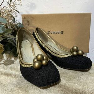 osmosis size:38 ＊ペイズリー柄ジャガード織クラシックパンプス＊ スクエアトゥパンプス/デザインヒールパンプス