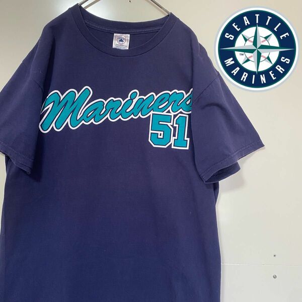 MLB シアトル・マリナーズ/マリナーズ　イチロー　51 ビンテージTシャツ　2002年製　ネイビー　野球　ベースボール　M 古着