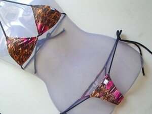 bra42 ◎【新品】ビキニスブラジル　ミニ　マイクロビキニ　Tバックビキニ　オレンジ　ピンク柄　 Bikinis Brasil　S～Mサイズ◎