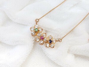 K18 necklace color stone flower Vintage pendant kk*60