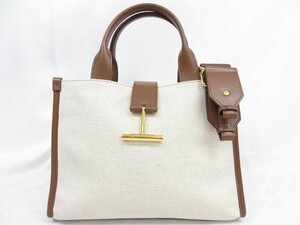 未使用 【トムフォード TOM FORD】 L1631 TCN029Gキャンバス＆レザー タラ TARA MEDIUM (レディース) ライトベージュ×ブラウン◎5HT1763