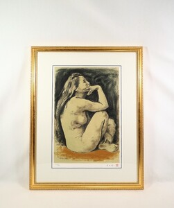 真作 寺内萬治郎 リトグラフ「裸婦下絵」画寸37×55cm 大阪府出身 日本芸術院会員 黒田清輝、藤島武二に師事 裸婦造型美 最晩年の傑作 7244