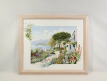 ピーター・モッツ オフセット「ヒドウンパラダイス」画寸 58cm×48cm オランダ人作家 海岸を望む丘の上にある素敵な花々に囲まれた庭 7240_画像1