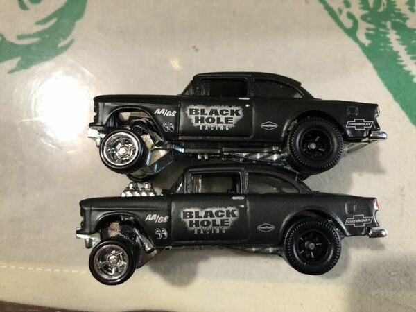 送料込2台セット Hot Wheels BLACK HOLE 55 CHEVY BEL AIR GASSER ホットウィール ブラックホール シボレー ベルエアー ギャッサー