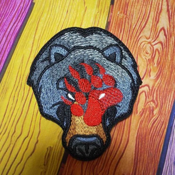 熊 くま クマ サバイバルゲーム サバゲー ベルクロ パッチ 猛獣 獣 凶暴ベア キル 手形 バイオレンス 