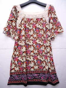 [KCM]ks-379-M# super-discount #[Mignon] lady's . origin race floral print tunic size M pink series 