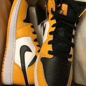 23cm 4Y NIKE AIR JORDAN 1 MID GS TAXI yellow toe black エアジョーダン ミッド タクシー イエロー 黒 黄 retro high low og 554725-701の画像4