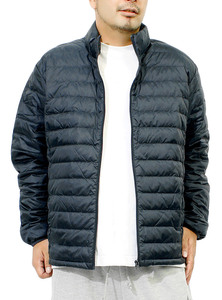 【新品】 L ネイビー ダウンジャケット メンズ リアルダウン 軽量 薄手 スタンド ジャケット