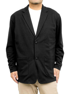 【新品】 L ブラック テーラードジャケット メンズ ストレッチ ポンチ素材 スウェット 2B ジャケット