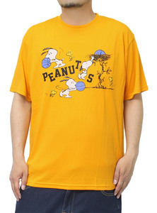 【新品】 5L イエロー PEANUTS(ピーナッツ) 半袖 Tシャツ メンズ 大きいサイズ SNOOPY スヌーピー プリント ドライ 吸汗速乾 カットソー