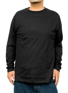 【新品】 4L ブラック 長袖Tシャツ メンズ 大きいサイズ 無地 天竺 ベーシック クルーネック カットソー