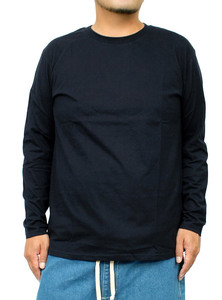 【新品】 5L ネイビー 長袖Tシャツ メンズ 大きいサイズ 無地 天竺 ベーシック クルーネック カットソー