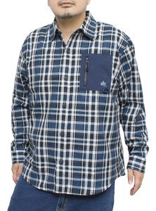 【新品】 4L サックス LOGOS PARK(ロゴス パーク) チェックシャツ メンズ 大きいサイズ ビエラ Dカン ナイロン