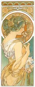 ミュシャ　『桜草』 リトグラフ 1899年 22x55cm 複製 高品質◆ ポスター グラッセ クリムト アールヌーヴォー 版画